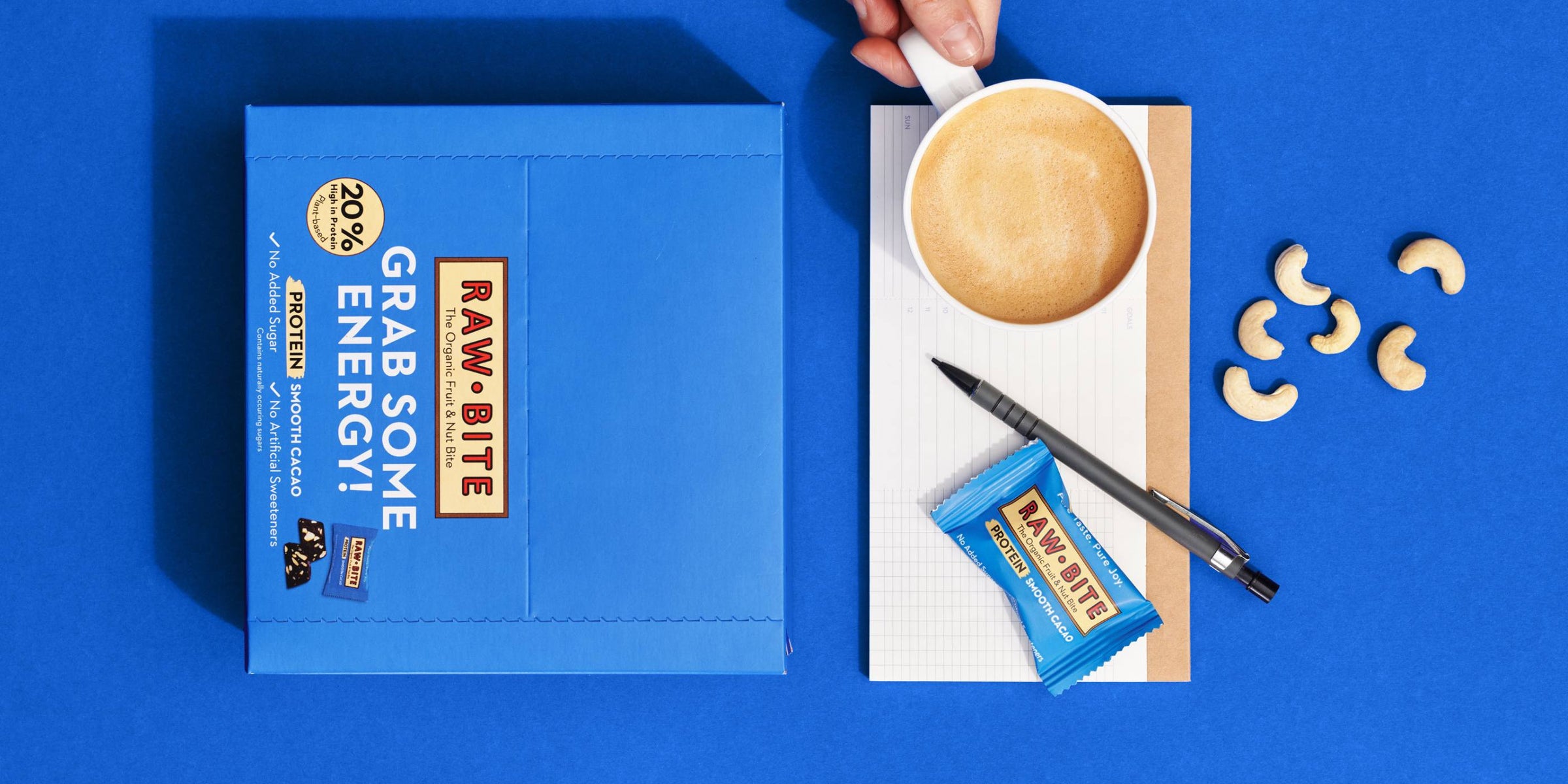 RAWBITE Protein Smooth Cacao Office Box mit Kaffee